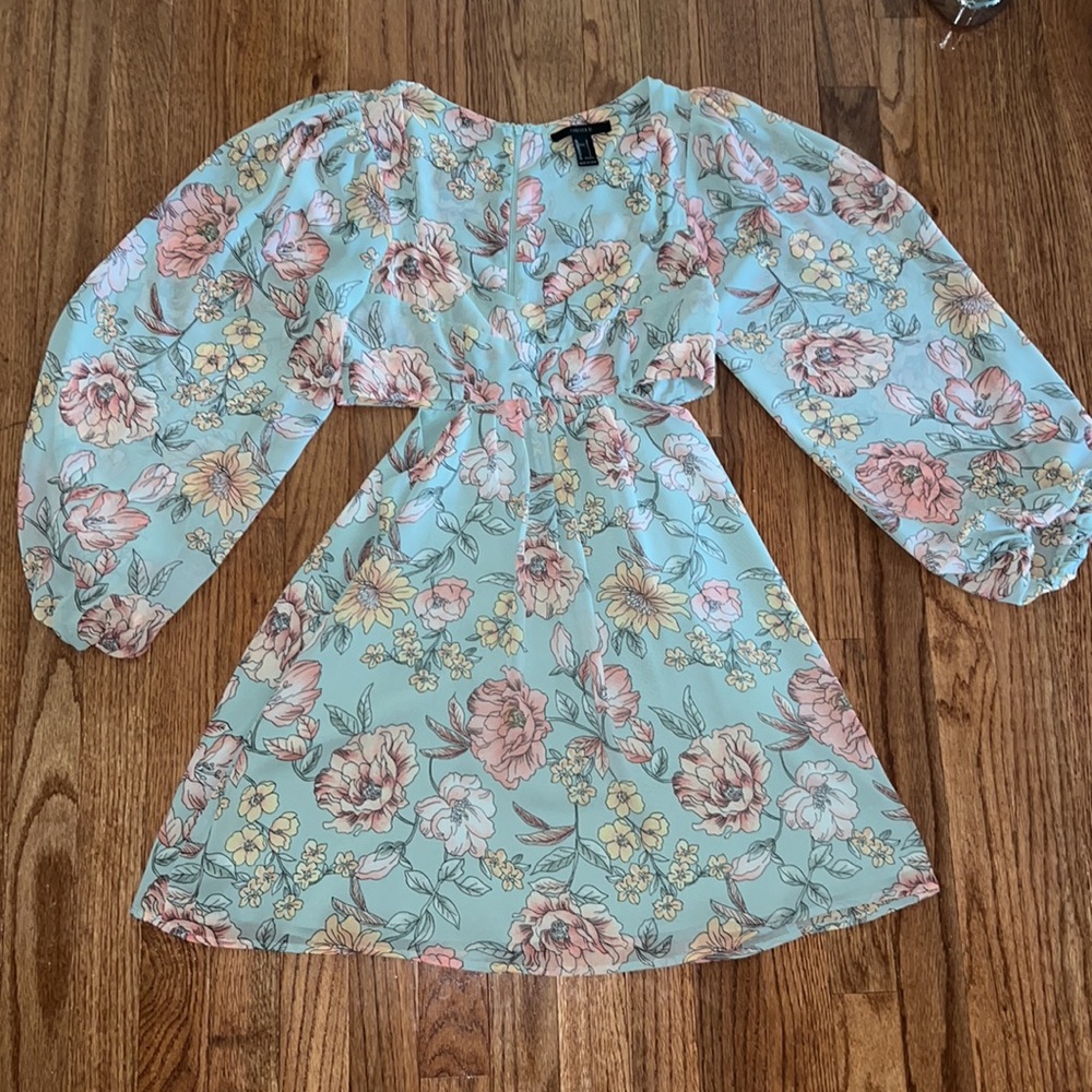 Forever 21 Floral Blur Long Sleeve Dress Women’s Size Small